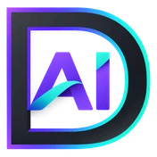 Logo AI z dofinansowaniem - stylizowana litera D z napisem AI w środku, gradient fiolet-cyjan